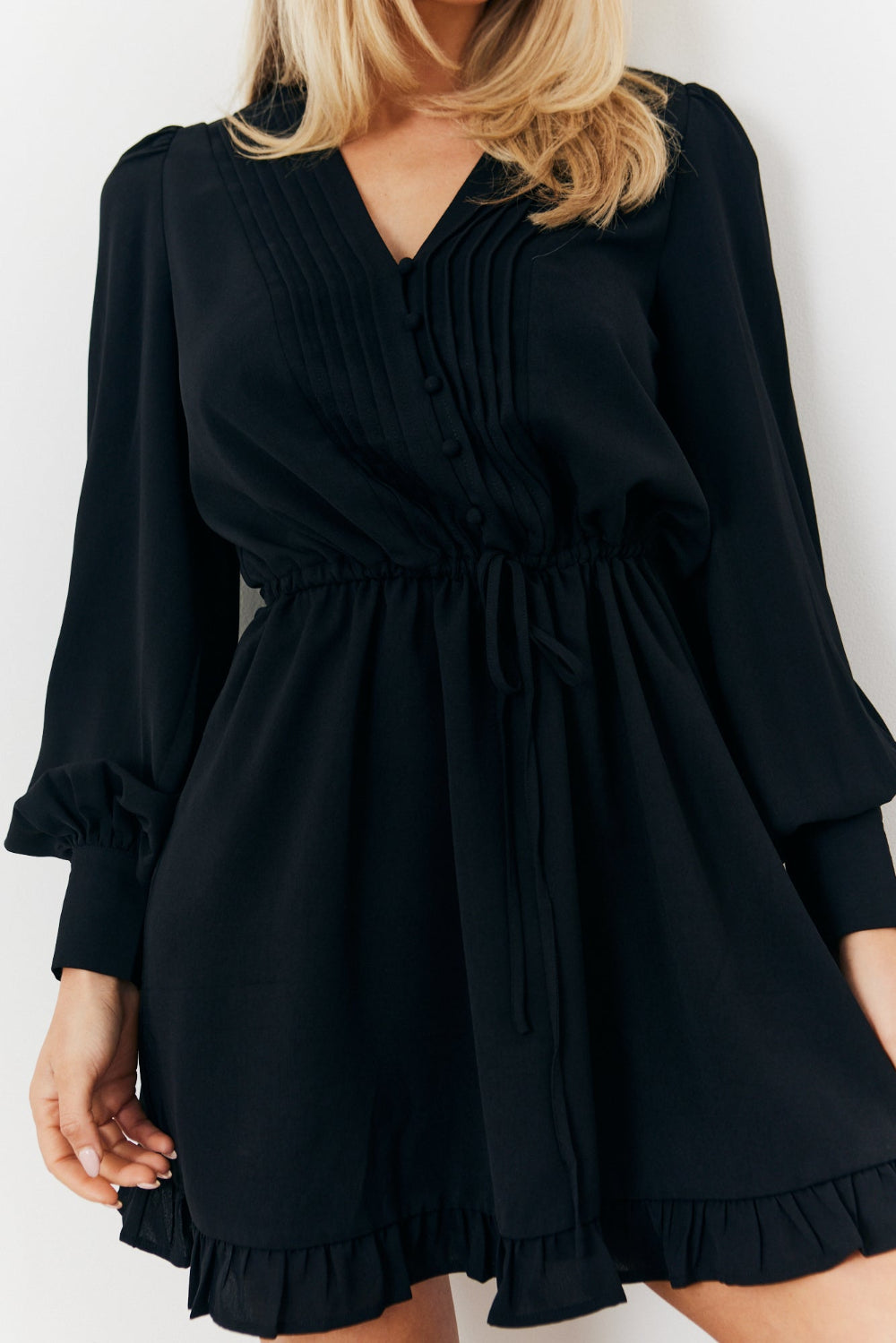 Balloon Sleeve Pintuck Mini Dress