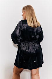 Satin Balloon Sleeve Belted Mini Dress