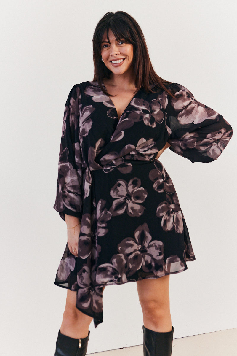Floral Wrap Front Detail Skater Dress