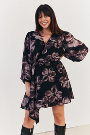 Floral Wrap Front Detail Skater Dress