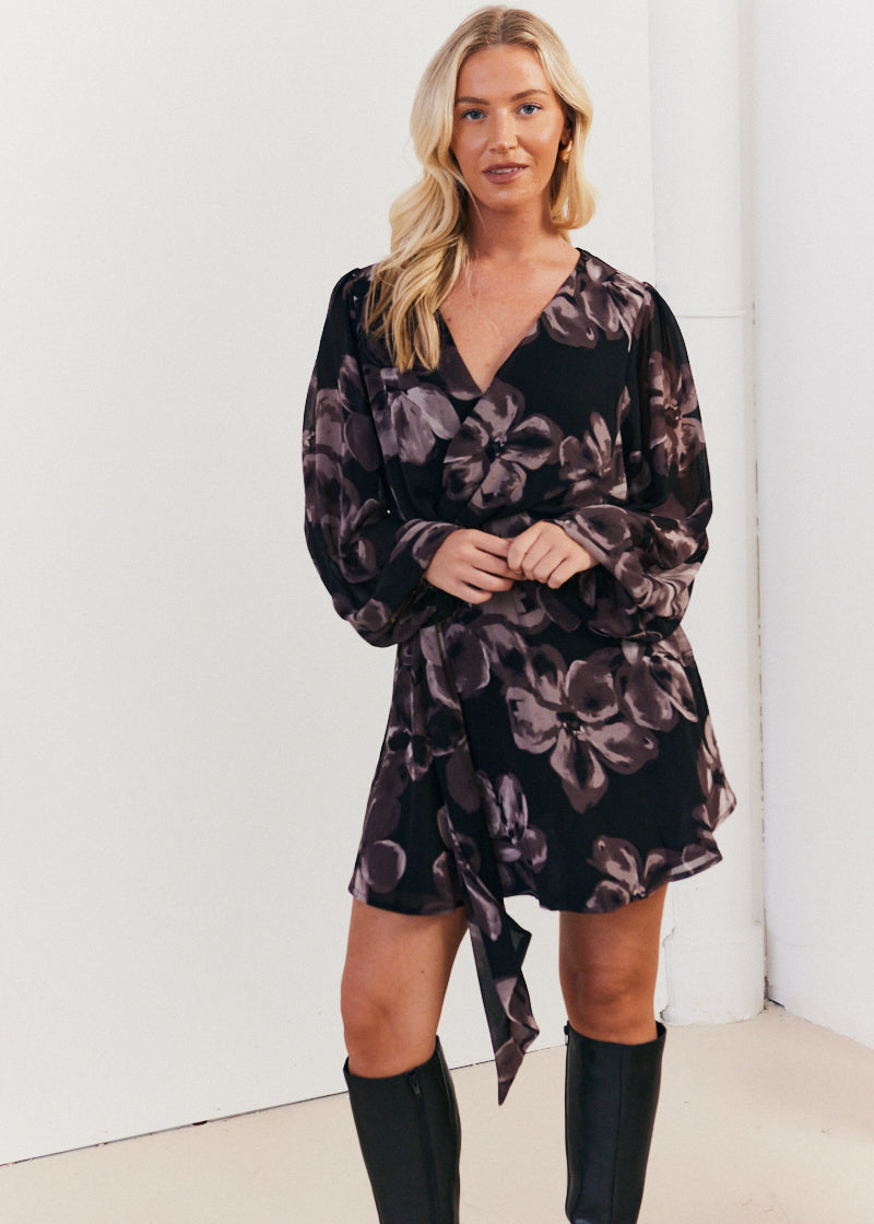 Floral Wrap Front Detail Skater Dress