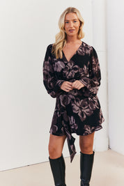 Floral Wrap Front Detail Skater Dress