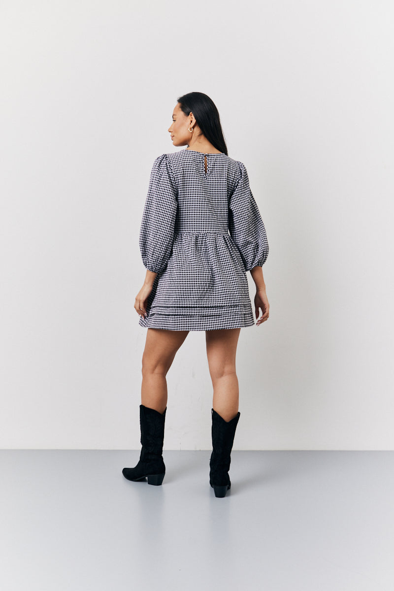 Black Check Mini Smock Dress
