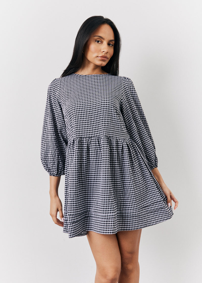 Black Check Mini Smock Dress