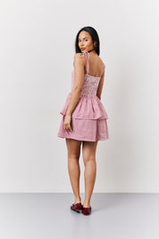 Red Seersucker Gingham Shirred Mini Dress