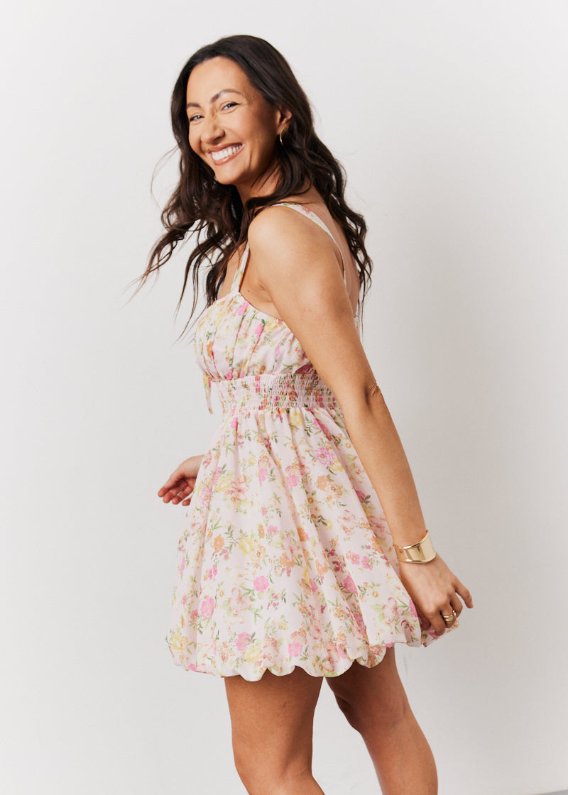 Floral Milkmaid Bubble Hem Mini Dress