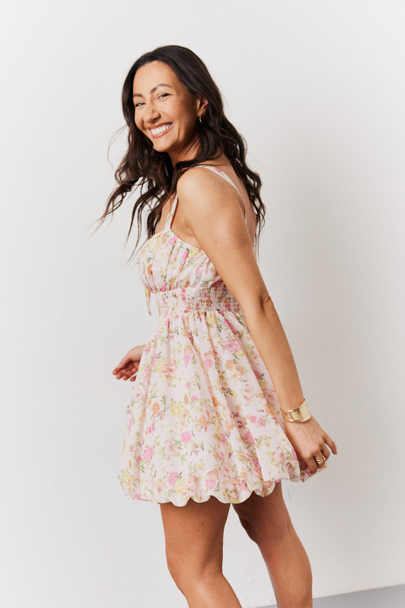 Floral Milkmaid Bubble Hem Mini Dress
