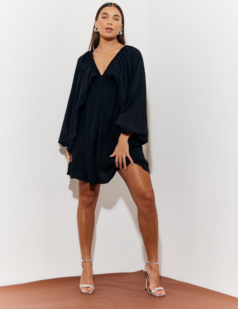 Balloon Sleeve Smock Mini Dress
