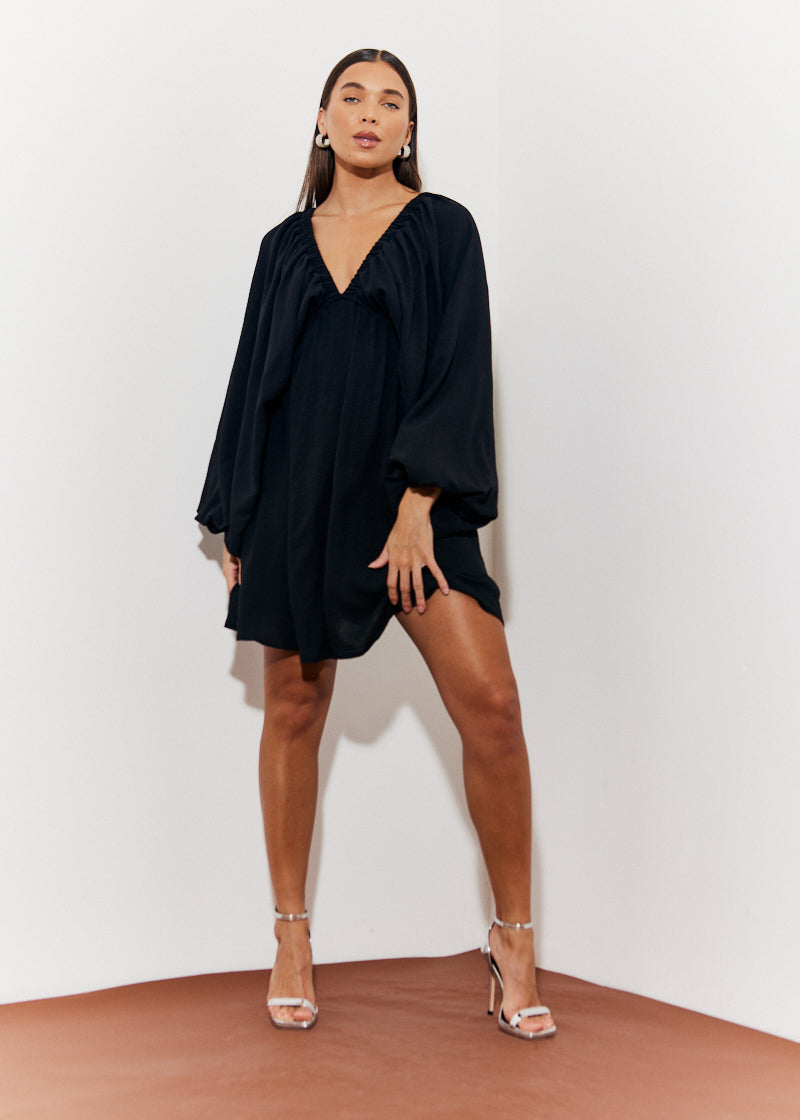 Balloon Sleeve Smock Mini Dress