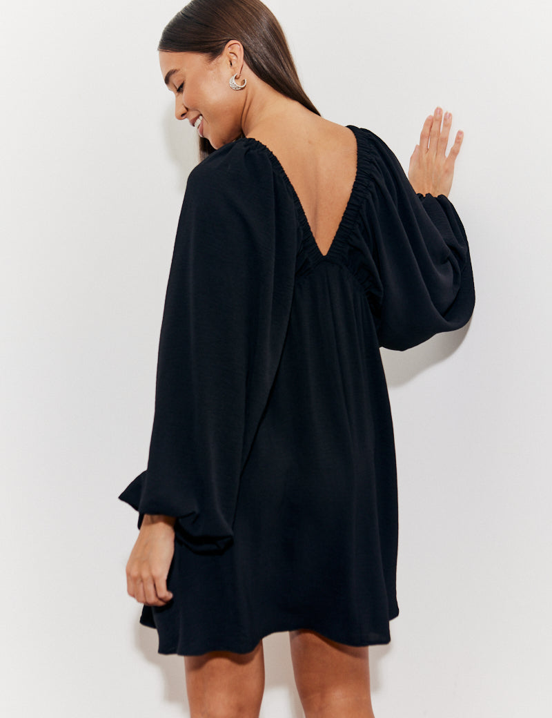 Balloon Sleeve Smock Mini Dress