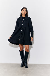 Black Peter Pan Collared Button up Smock Dress