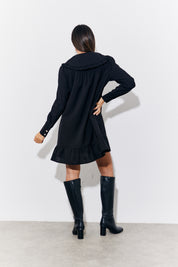 Black Peter Pan Collared Button up Smock Dress