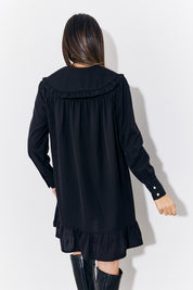 Black Peter Pan Collared Button up Smock Dress