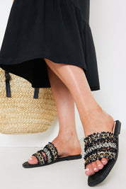 Metallic Faux Leather Flat Sandal