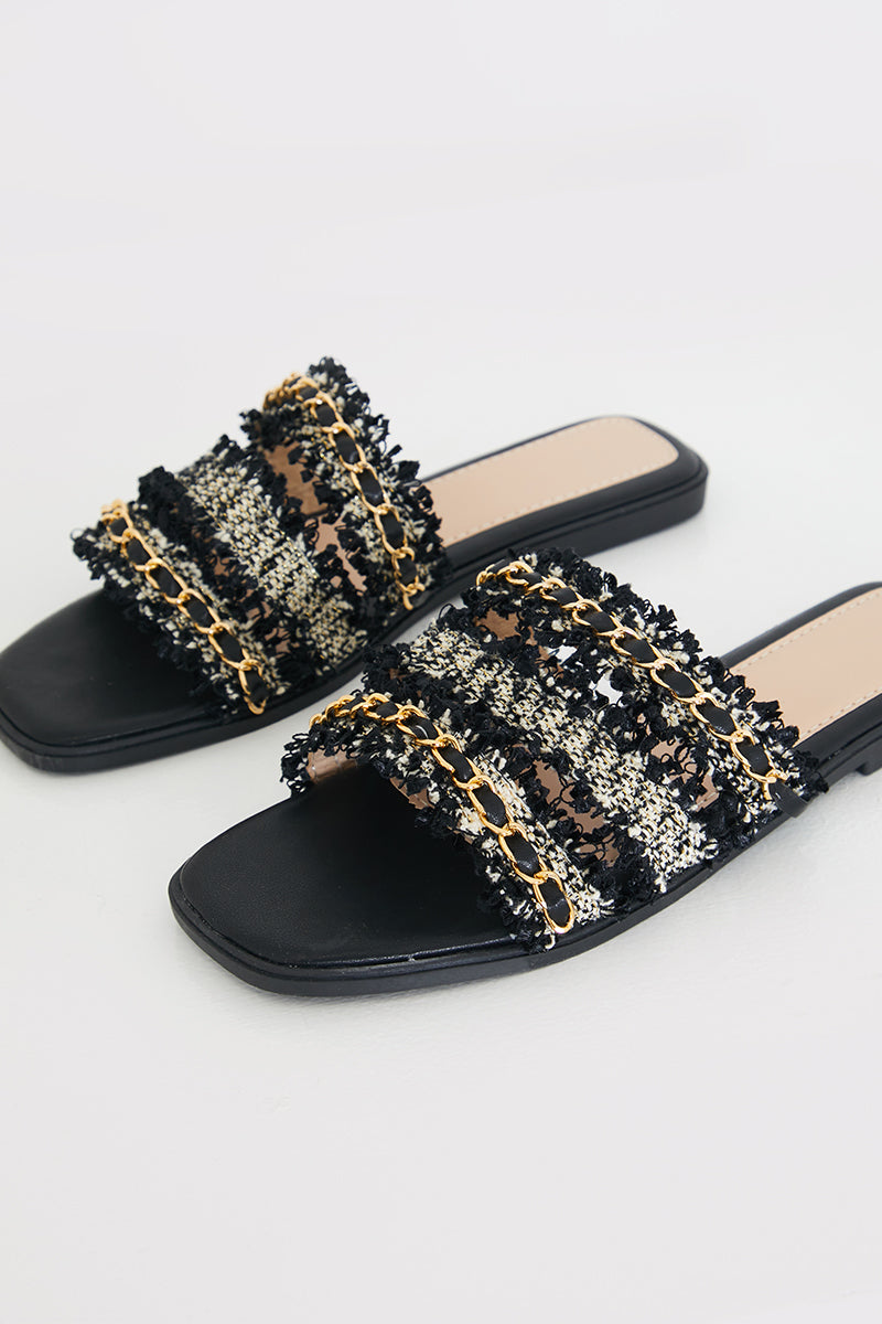 Metallic Faux Leather Flat Sandal