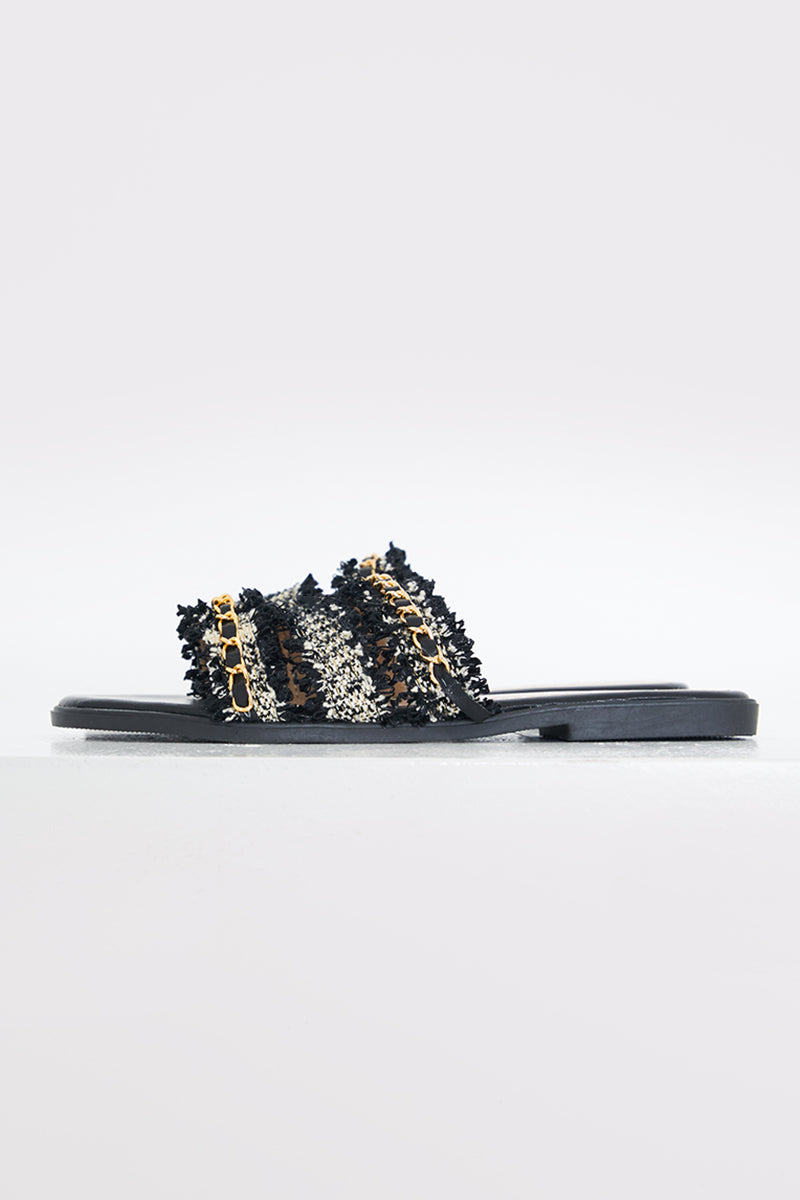 Metallic Faux Leather Flat Sandal