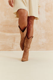 Faux Suede Embroidered Cowboy Boot