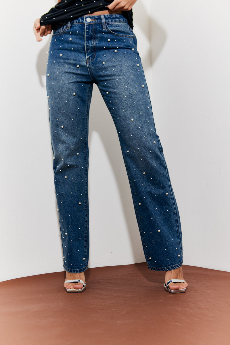 Pearl Embellished Jeans – InTheStyle - Main Image