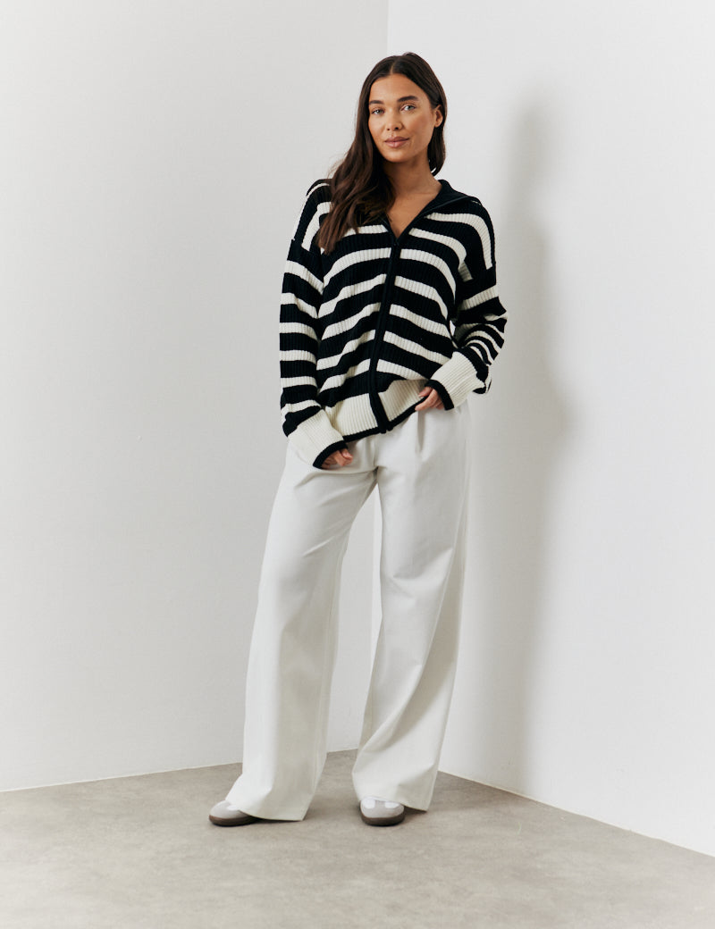 Collared Zip Up Knit Jacket