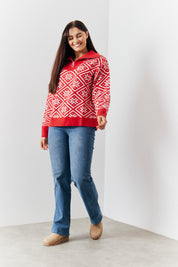 Half Zip Snowflake Fair Isle Knit Jumper