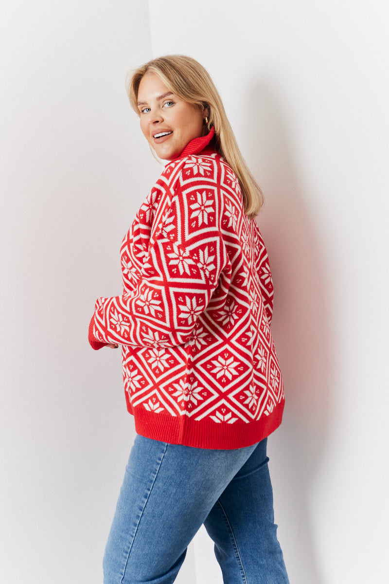 Half Zip Snowflake Fair Isle Knit Jumper