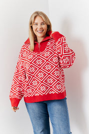 Half Zip Snowflake Fair Isle Knit Jumper