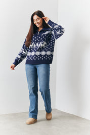 Half Zip Reindeer Fair Isle Knit Jumper
