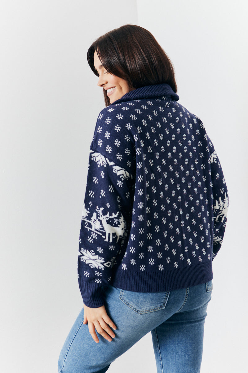 Half Zip Reindeer Fair Isle Knit Jumper