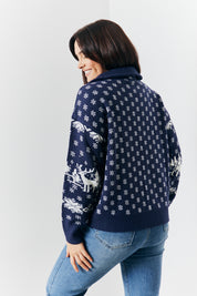 Half Zip Reindeer Fair Isle Knit Jumper