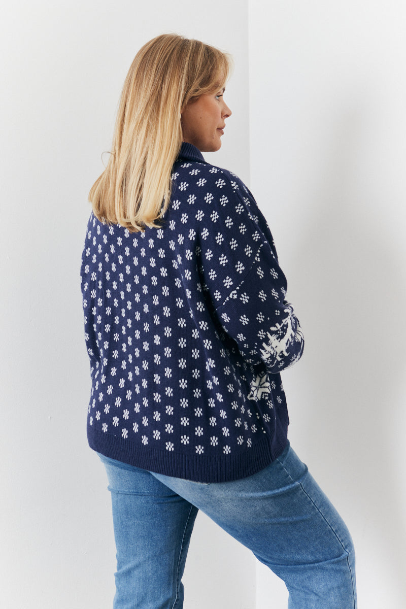 Half Zip Reindeer Fair Isle Knit Jumper