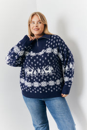 Half Zip Reindeer Fair Isle Knit Jumper