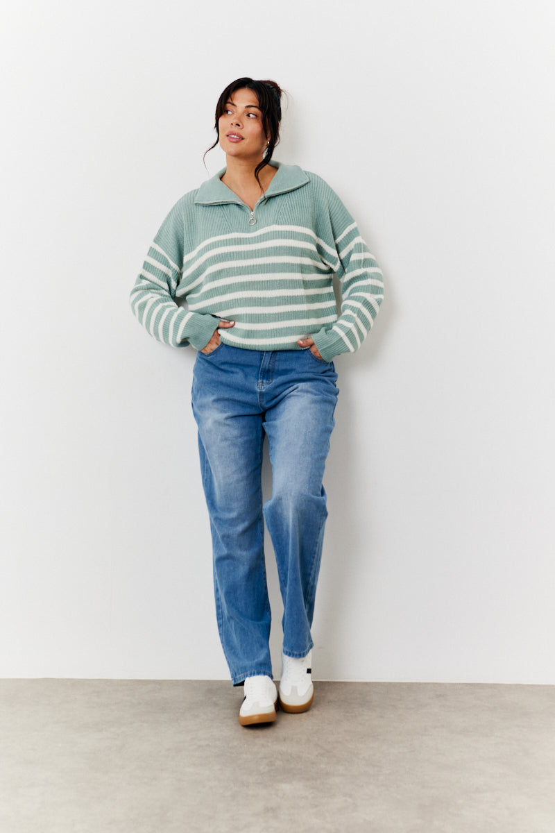 Stripe Quarter Zip Knit Jumper