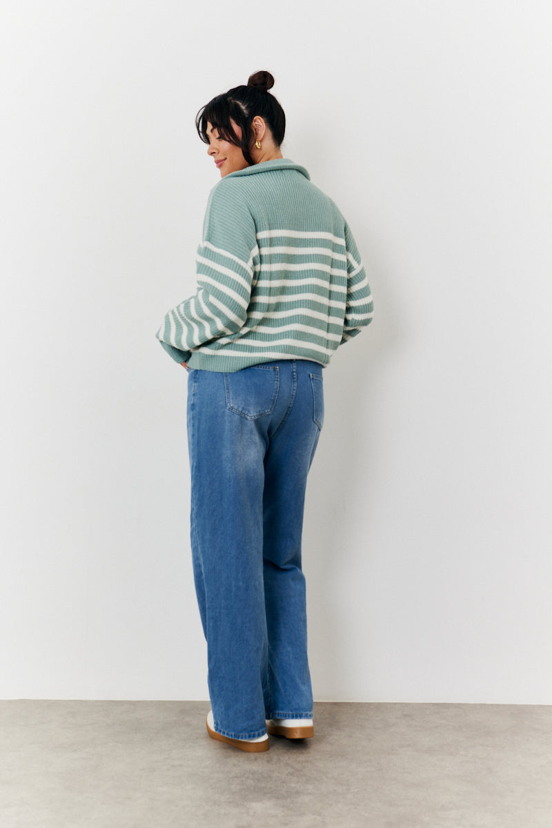 Stripe Quarter Zip Knit Jumper