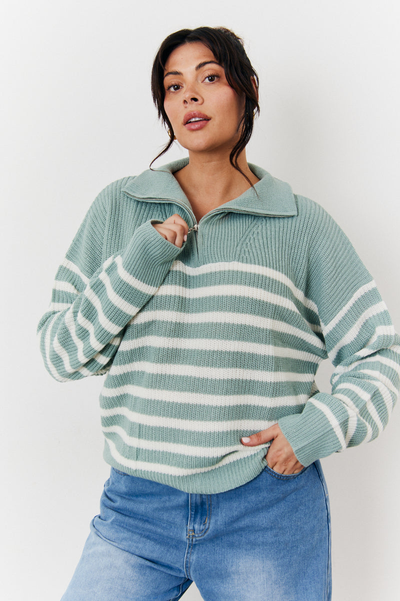 Stripe Quarter Zip Knit Jumper
