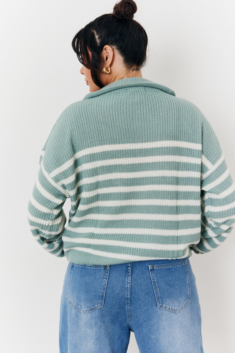 Stripe Quarter Zip Knit Jumper