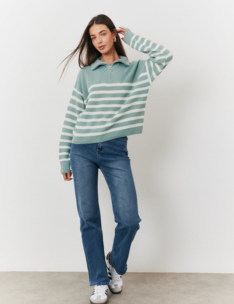 Stripe Quarter Zip Knit Jumper