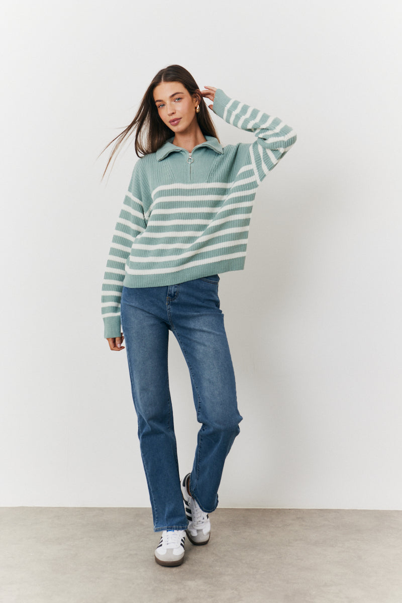 Stripe Quarter Zip Knit Jumper