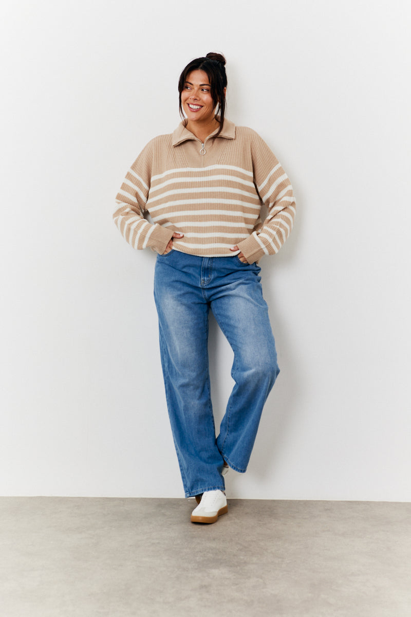 Stripe Quarter Zip Knit Jumper