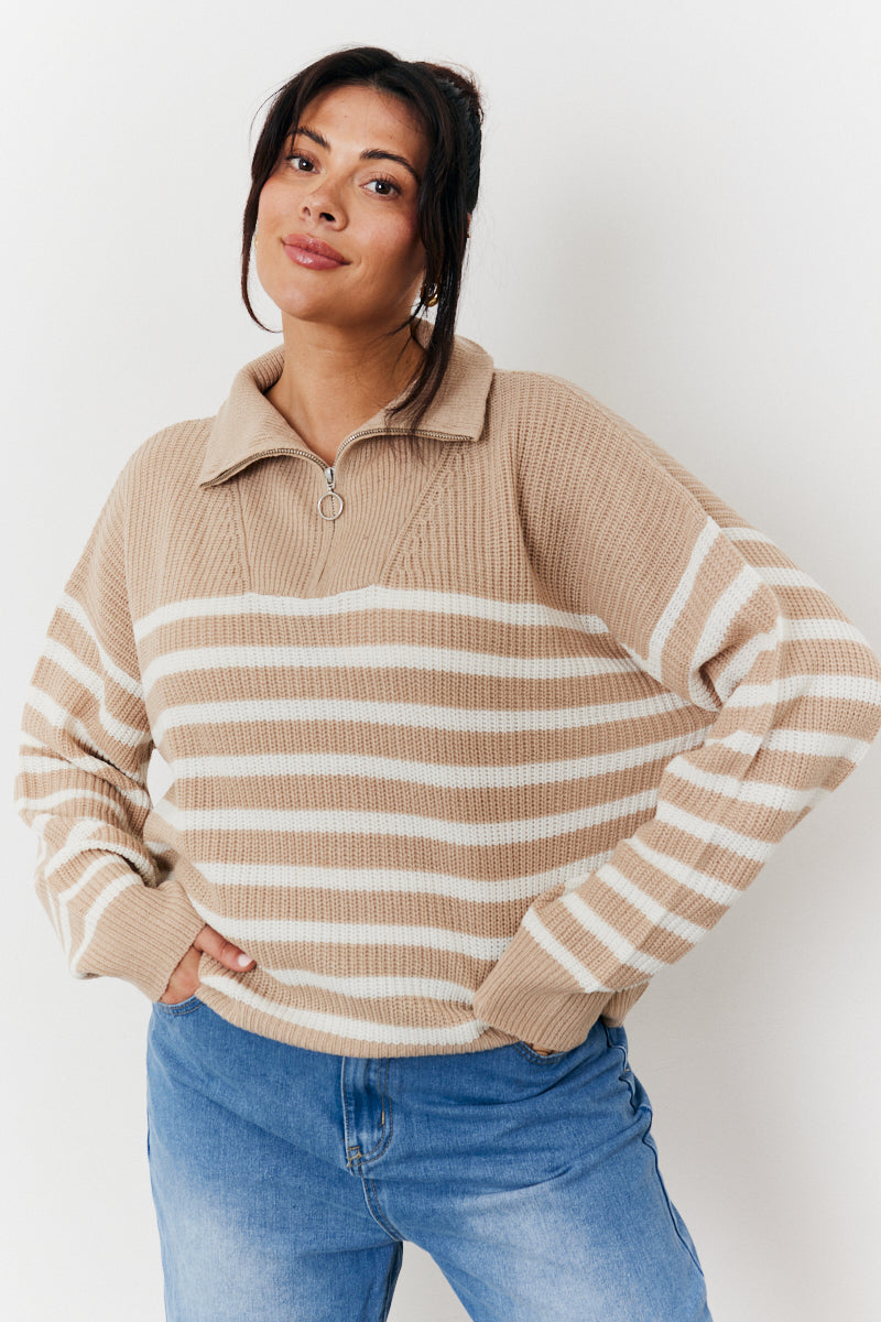 Stripe Quarter Zip Knit Jumper