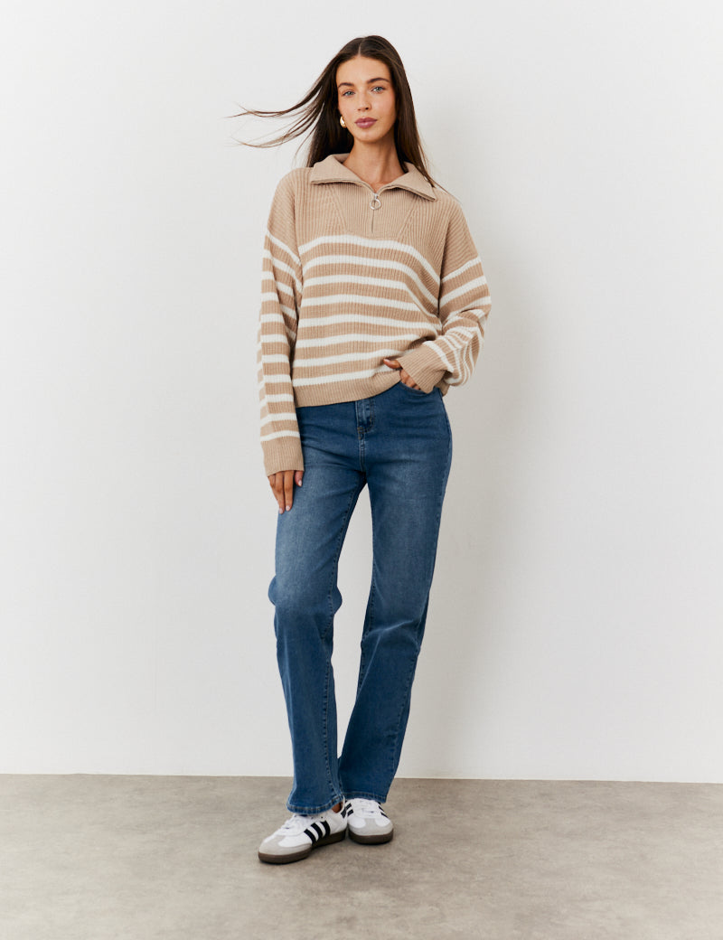 Stripe Quarter Zip Knit Jumper