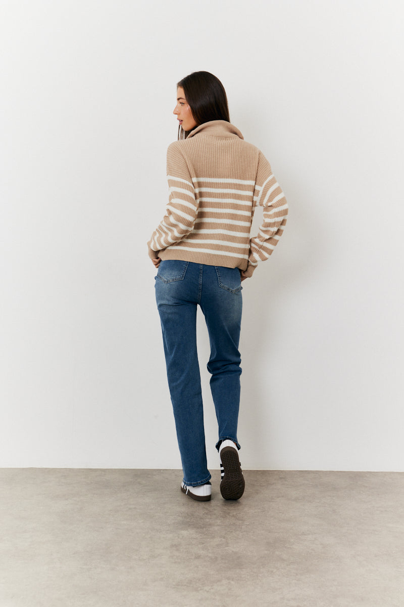 Stripe Quarter Zip Knit Jumper