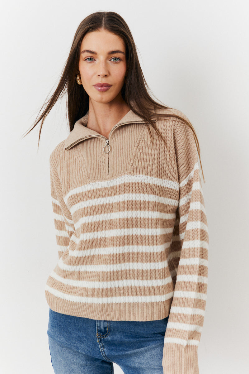 Stripe Quarter Zip Knit Jumper