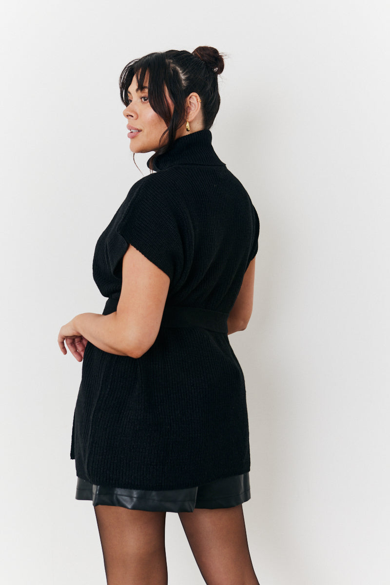 Roll Neck Belted Knit Longline Jumper