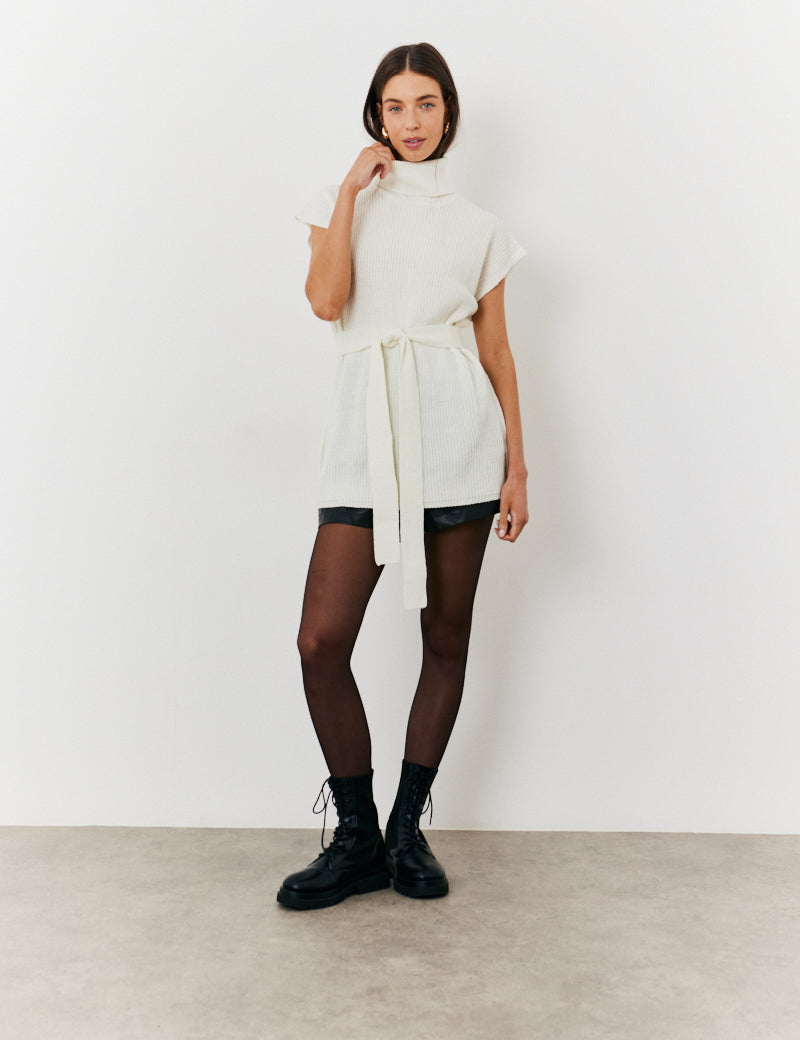 Roll Neck Belted Knit Longline Jumper