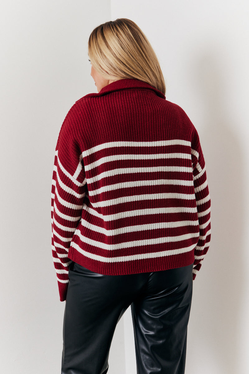 Stripe Quarter Zip Knit Jumper