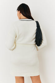 Contrast Binding Belted Knit Cardigan Dress