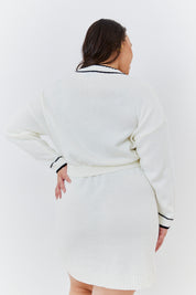 Contrast Binding Belted Knit Cardigan Dress