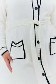 Contrast Binding Belted Knit Cardigan Dress