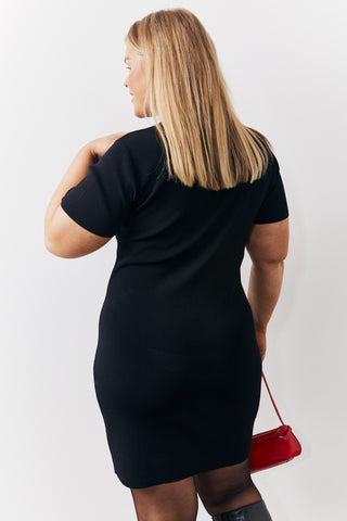 Black Contrast Piping Crewneck Pullover Mini Skirt Set