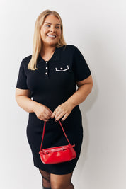 Contrast Piping Pocket Detail Mini Knit Dress	